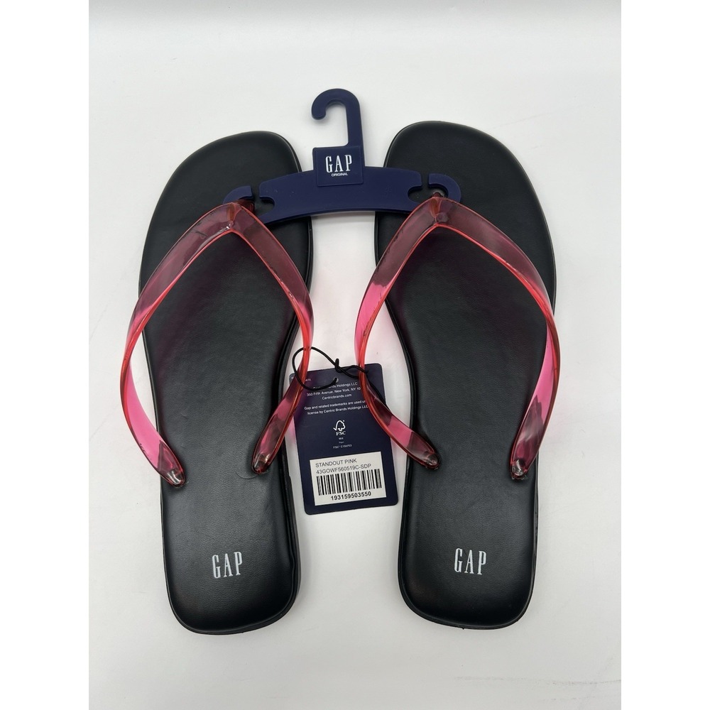 Womens Gap Jelly Thong Flip Flops Black w/ Hot Pink  size 9 New